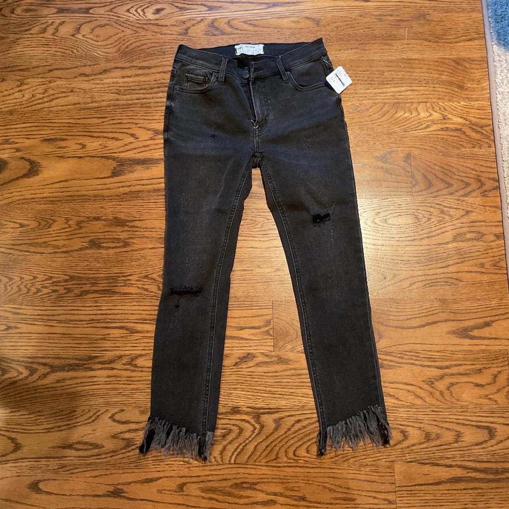 Free People Black Jeans with Fringed hem - 24 short